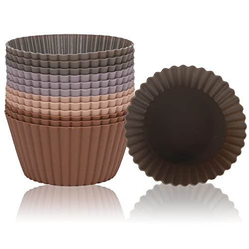 TSLBW 12pcs Silikon Muffin Cupcake Förmchen Wiederverwendbare No-Stick Silikon Backförmchen 7cm Große Cupcake Formen Backförmchen Spülmaschinenfest Cupcake Halter für Muffins Cupcakes Eiscreme, Brown von TSLBW