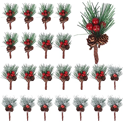 TSLBW 24 Stück Künstliche Tannenzapfen Weihnachtsschnee Tannennadeln mit roten Beeren Tannenzapfen, Stechpalme Beerenstiele Dekor Sträuße für Blumenarrangements Kränze Urlaub Party Dekorationen TSLBW 24 Stück Künstliche Tannenzapfen Weihnachtsschnee Tannennadeln mit roten Beeren Tannenzapfen, Stechpalme Beerenstiele Dekor Sträuße für Blumenarrangements Kränze Urlaub Party Dekorationen von TSLBW