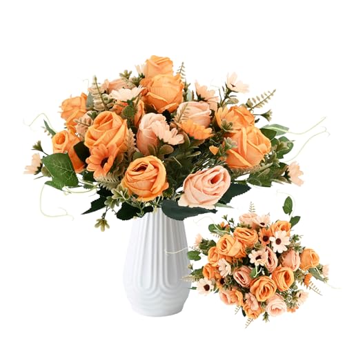 TSLBW 3 Pcs künstliche Blumen künstlicher Blumenstrauß Künstliche Rosen Blumen Silk Blumen Gefälschte Flowers Blumen mit Stielen Blumen Kunstpflanzen für Hochzeit Büro Home Decor (Gelb) von TSLBW