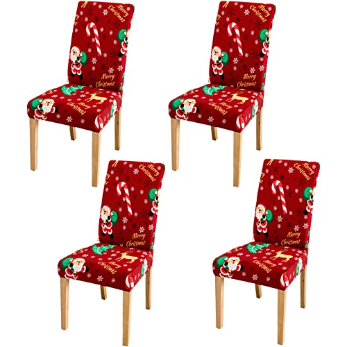 TSLBW 4 Stück Christmas Dining Chair Covers Weihnachts Esszimmerstühle Elastischer Hussen Spandex-Schonbezüge für Hochstühle Schwingstuhl Weihnachtsdekor Stuhlbezug für Bouquet, Hotel,Party von TSLBW