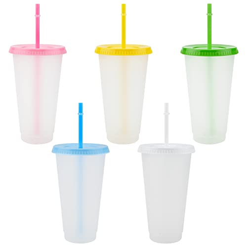 TSLBW 5 Pcs Bunte Plastikbecher Kunststoffbecher wiederverwendbar mit Deckelstrohhalmen, bunt, bruchsicher, Party-Becher, Trink-Becher, Party-Geschirr, Camping-Geschirr, Kinder von TSLBW