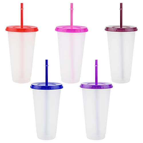 TSLBW 5 Pcs Bunte Plastikbecher Kunststoffbecher wiederverwendbar mit Deckelstrohhalmen, bunt, bruchsicher, Party-Becher, Trink-Becher, Party-Geschirr, Camping-Geschirr, Kinder von TSLBW