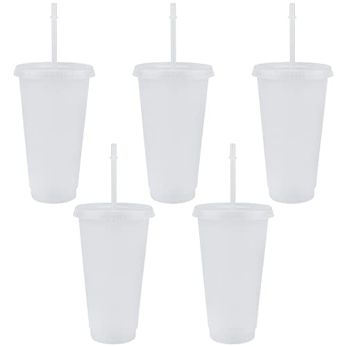 TSLBW 5 Pcs Bunte Plastikbecher Kunststoffbecher wiederverwendbar mit Deckelstrohhalmen, bunt, bruchsicher, Party-Becher, Trink-Becher, Party-Geschirr, Camping-Geschirr, Kinder von TSLBW