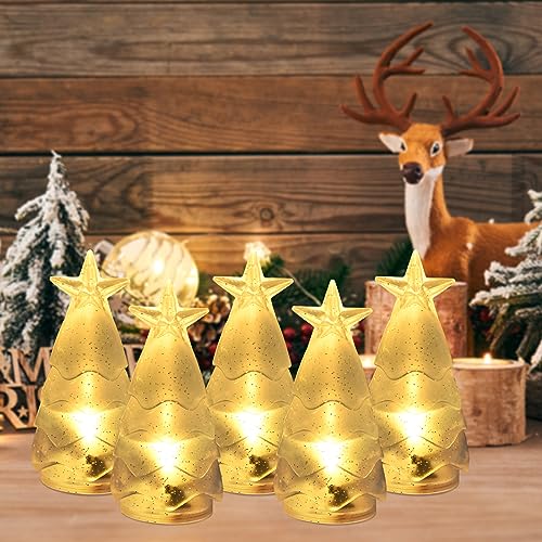 TSLBW 5 Stück Mini LED Weihnachtsbaum Leuchten LED-Nachtlicht Weihnachtsbaum, Weihnachtsbaum mit Stern auf der Spitze für Tischplatte Xmas Tree Desktop Ornaments Urlaub Party Decoration Geschenk von TSLBW