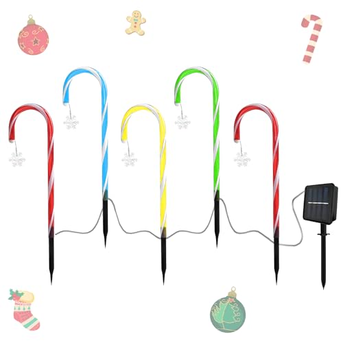 TSLBW 5 Stück Weihnachten Zuckerstangen Lichter Zuckerstangen beleuchtet LED Zuckerstange Gartenstecker für Garten Rasen Hof Weihnachtsdekoration (Bunte Krücken mit Sternen) von TSLBW