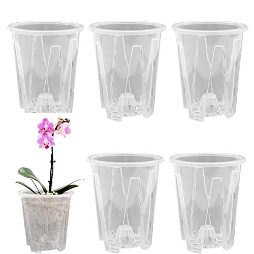 TSLBW 6 Stück Klare Orchideentöpfe Transparente Kunststoff Orchideen Pflanztöpfe mit Drainageloch 14cm Atmungsaktiver Geschlitzter Blumentopf für Indoor Outdoor Garden Balkon von TSLBW