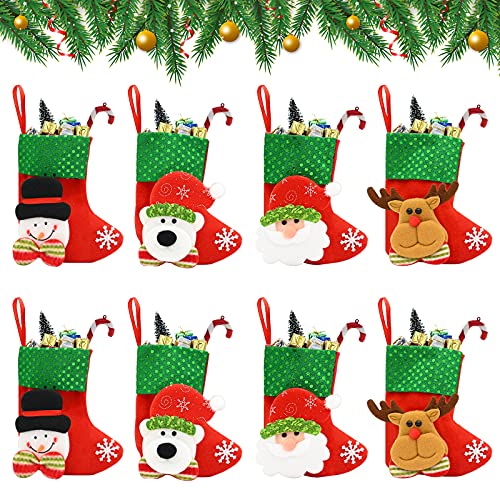 TSLBW 8 Stück Mini Weihnachtsstrümpfe, 3D Weihnachtsmann Rentier Bär Schneemann Weihnachtsstrümpfe Dekoration, Weihnachten Hängende Geschenktaschen für Weihnachtsbaum Ornamente Kamin Dekoration (D) TSLBW 8 Stück Mini Weihnachtsstrümpfe, 3D Weihnachtsmann Rentier Bär Schneemann Weihnachtsstrümpfe Dekoration, Weihnachten Hängende Geschenktaschen für Weihnachtsbaum Ornamente Kamin Dekoration (D) von TSLBW