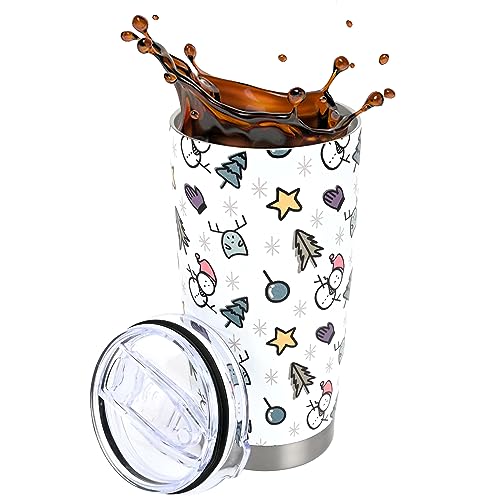 TSLBW Weihnachten Reisebecher 600ml Vakuum-Isolierung Edelstahl-Thermobecher mit auslaufsicherem Deckel, Doppelwandige Kaffeetasse heiße und kalte Getränke für Weihnachten Party Supplies (A) von TSLBW
