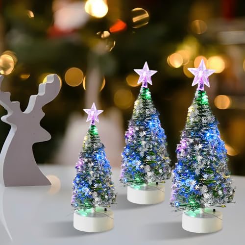 Tisch-Weihnachtsbaum mit Lichtern 3 Stück Tabletop Weihnachtsbaum mit Lichtern Mini Künstlicher Weihnachtsbaum mit LED Lichterketten Weihnachtsfeier Dekoration Miniatur Tischdekoration (B) von TSLBW