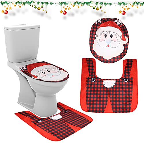 Toilettenset Weihnachtsdekoration Toilettendeckel Badezimmerdekoration Weihnachtsmann Badematte Toilette Weihnachten Neuheit Deckel Bodenteppich Toilettenkissen Weihnachtsdekoration Cartoon (Rot) von TSLBW