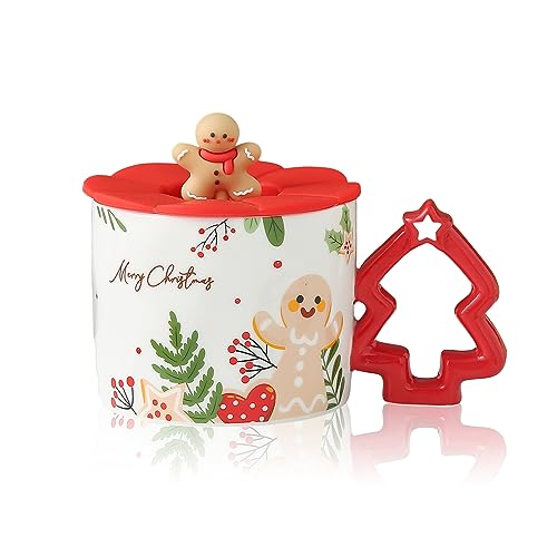 Weihnachtliche Kaffeetasse Teetasse Milchbecher mit Deckel und Griff Urlaub Deko für Familie Freunde oder den täglichen Gebrauch Keramik Tasse Weihnachts- und Geburtstagsgeschenk Lebkuchenmann Weihnachtliche Kaffeetasse Teetasse Milchbecher mit Deckel und Griff Urlaub Deko für Familie Freunde oder den täglichen Gebrauch Keramik Tasse Weihnachts- und Geburtstagsgeschenk Lebkuchenmann von TSLBW