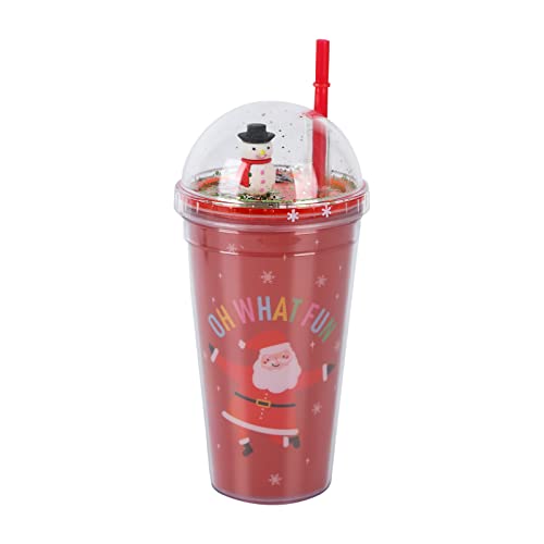 Weihnachts Wasserflasche Schneemann Weihnachtsbaum 3D-Muster Glitzernder Doppelwandiger Becher mit Strohhalm und Deckel wiederverwendbarer BPA-freier Trinkbecher für Weihnachtsfeier Geschenke 450 ml B von TSLBW