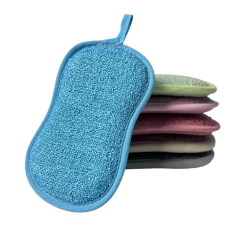 TSLEU 6 Stück Spülschwamm Topfreiniger Küchenschwamm Waschbar zum wiederverwenden mit 2 leistungsstarke Seiten, 16x9.5 cm Doppelseitenschwämme Topfreiniger für Geschirr, Küche, Bad von TSLEU