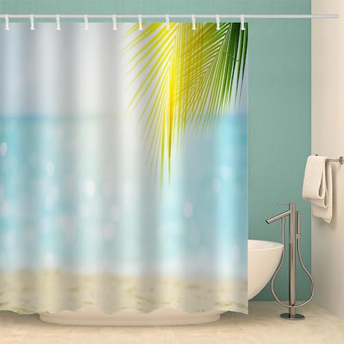 Duschvorhang 180X200 Antischimmel Textil Waschbar Polyester Wasserdicht,Duschvorhang Motiv Strand 3D-Druck Duschvorhang Mit Vorhanghaken,Bad Vorhäng,D33 von TSMMB