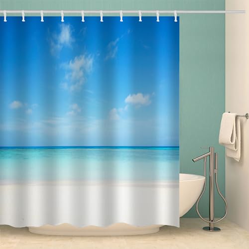 Duschvorhang 240X200 Antischimmel Textil Waschbar Polyester Wasserdicht,Duschvorhang Motiv Ozean 3D-Druck Duschvorhang Mit Vorhanghaken,Bad Vorhäng,D2 von TSMMB