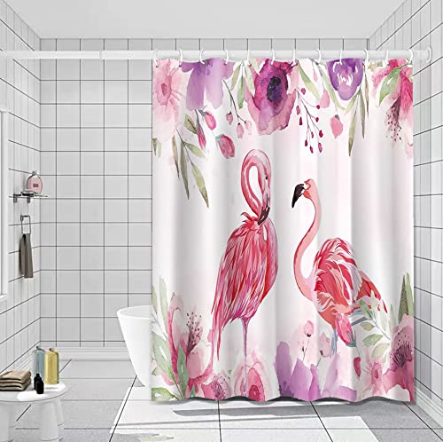Duschvorhang Flamingo 120X200 Polyester Textil Waschbar Mit Ösen,Beschwerter Saum Antischimmel,12 Duschvorhangringe Für Badezimmer, Badewanne,A23 von TSMMB