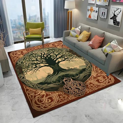 TSMMB Baum des Lebens Teppich Wohnzimmer Kurzflor 100X150 3D Teppich Nordische Mythologie Schlafzimmer Flauschig Rechteckiger rutschfest,Kinderzimmer Teppich Jungen Waschbar,A17 von TSMMB