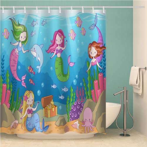 TSMMB Duschvorhang 240X200 Anti Schimmel Wasserdicht Muster Die Unterwasserwelt Waschbar Polyester Stoff 3D-Druck Meerjungfrau Duschvorhang Mit Vorhanghaken,Bad Vorhäng,A11 von TSMMB