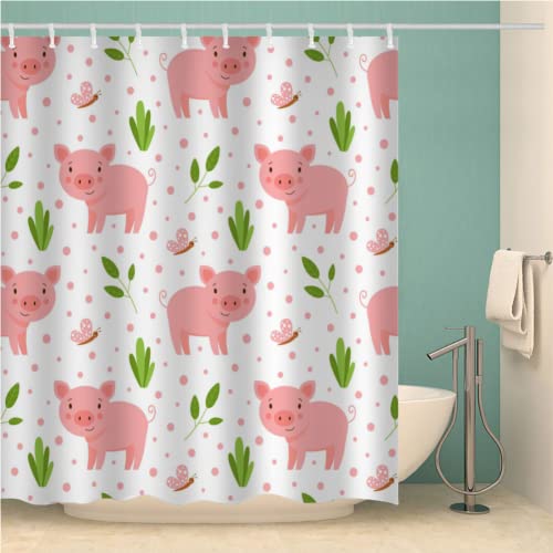 TSMMB Duschvorhang Motiv Cartoon-Tiere 180X180 Duschvorhang Polyester Antischimmel Waschbar 3D Druck Schwein Bad Vorhäng Mit Vorhanghaken,A23 von TSMMB