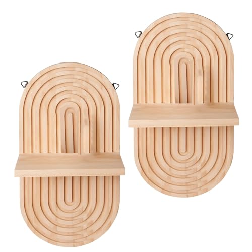 TSMORY 2 Stück Vintage ovale Form Holz Wandregal Schweberegale gewölbtes Pflanzenregal für Wohnzimmer Schlafzimmer Dekoration von TSMORY