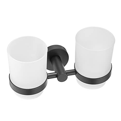 Zahnbürstenhalter mit Becher Wandmontage Badezimmer Zubehör Bad Hardware Set Halter Silber/Schwarz Zahnbürste und Set Wandmontage Schwarz für Badezimmer Modern von TSMORY