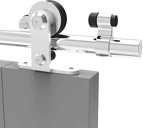 TSMST 120CM/4FT Edelstahl Laufschiene Schiebetürbeschlag für Einzelne Holztüren, Reibungslos und Leise (T-Form-Aufhänger) von TSMST