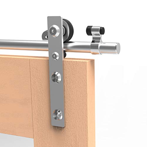 TSMST 200cm/6.6ft Edelstahl Laufschiene Schiebetürbeschlag für Einzelne Holztüren, Reibungslos und Leise (J-Form-Aufhänger) von TSMST