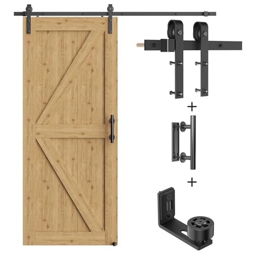 TSMST 200cm Heavy Duty Robuste Schiebetür Hardware Kit, schwarz, (Ganzes Set beinhaltet 1x Zuggriff Set, 1x Bodenführung) Fit Max 100cm breite Türverkleidung (J Form Aufhänger) von TSMST