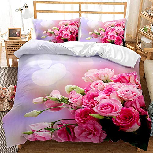 TSOPEFI 3D Rot Rose Bedruckte Bettwäsche Set,Romantische Aesthetic Rose Bettbezug Set,Bettbezug für Mädchen Paar Schlafzimmer Dekoration (135x200cm, A) von TSOPEFI