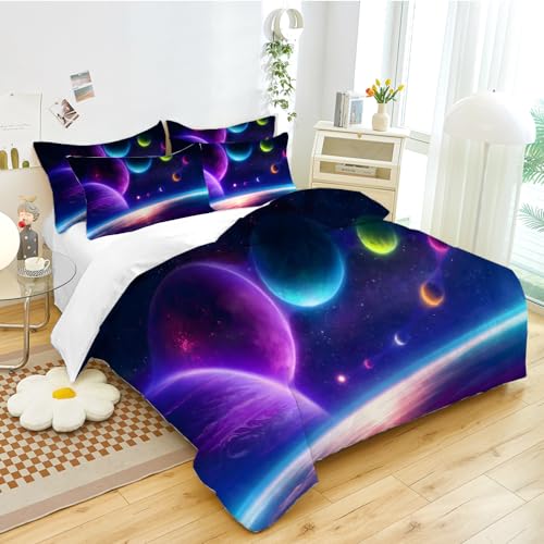 TSOPEFI Kosmische Galaxie Theme Kinder Bettwäsche,Mystrious Weltraum Galaxie Sterne Bettbezug Set,3D stellar Planet Jungen Teenager Bettbezug (135x200cm, C) von TSOPEFI