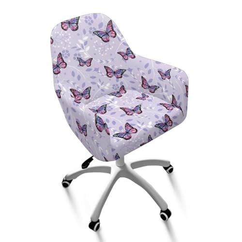 TSOVTHRID Stretch-Schonbezug für Esszimmerstühle, mit Armlehnen, Schmetterlings-Blume, Schreibtischstuhlbezug, Schlafsaal, Drehstuhlbezug, Wohnzimmer, lässig, Einteiler, Violett TSOVTHRID Stretch-Schonbezug für Esszimmerstühle, mit Armlehnen, Schmetterlings-Blume, Schreibtischstuhlbezug, Schlafsaal, Drehstuhlbezug, Wohnzimmer, lässig, Einteiler, Violett von TSOVTHRID