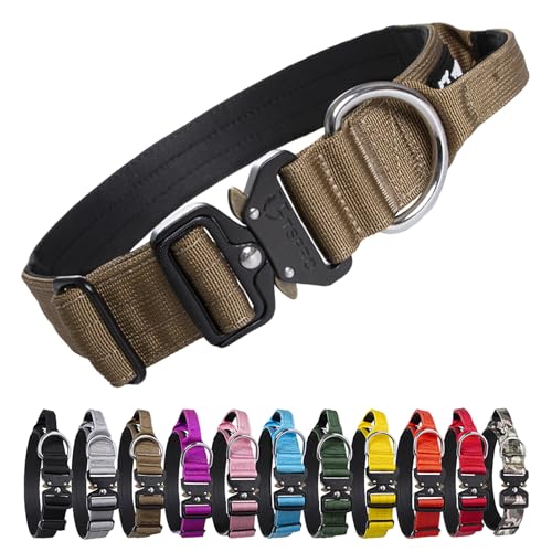 TSPRO Premium Hundehalsband mit Griff Dickes Verstellbares Hundehalsband Schwere Ausführung Schnellverschluss-Metallschnalle Hundehalsband für kleine oder mittelgroße bis extra große Hunde(Khaki-M) von TSPRO