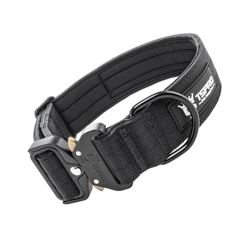 TSPRO Tactical Dog Collar Military Strong Metal Buckle Collar Adjustable Training Dog Collar with Flag Patch, Medium, schwarz von TSPRO