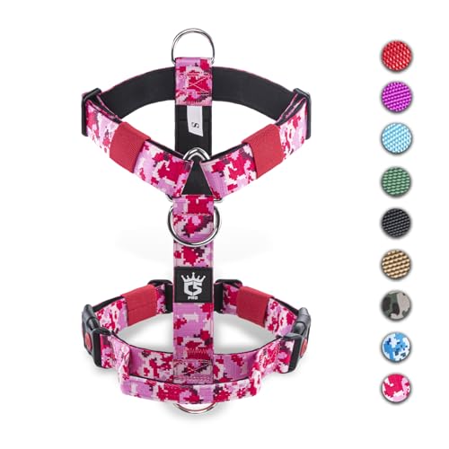 TSPRO Taktische Hundegeschirre mit Griff, 3,3 cm Breit, Militärqualität, Dick Gepolstert und Robust, Schnellverschluss-Gurtschnalle,Geeignet für Kleine Hunde (for 14-23 kg Dogs, Camo Pink-S) von TSPRO