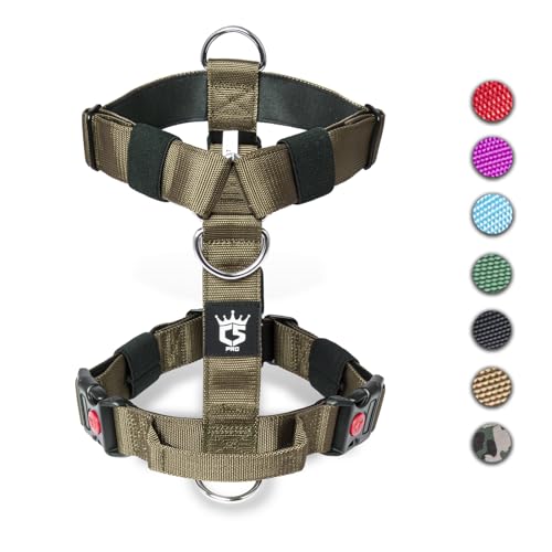 TSPRO Taktische Hundegeschirre mit Griff, 3,8 cm Breit, Militärqualität, Dick Gepolstert und Robust, Schnellverschluss-Gurtschnalle, Geeignet für Große Hunde Khaki L. (for 34-60 kg Dogs, Khaki-L) von TSPRO