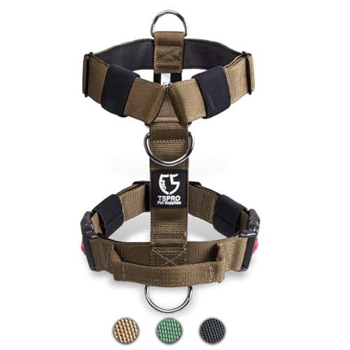 TSPRO Taktische Hundegeschirre mit Griff, 3,8 cm Breit, Militärqualität, Dick Gepolstert und Robust, Schnellverschluss-Gurtschnalle, Geeignet für Kleine Hunde Khaki S (for 14-23 kg Dogs, Khaki-S) von TSPRO