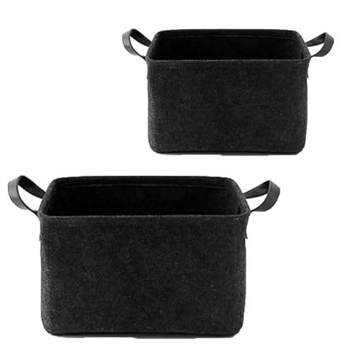 2 Stück Filz Korb Aufbewahrung Aufbewahrungskorb Mit Zwei Henkeln, Faltbar Felt Storage Basket, Aufbewahrungsbox Für Kleidung, Handtücher, Accessoires Und Aufzubewahren (S+L,Schwarz) von TSQZE
