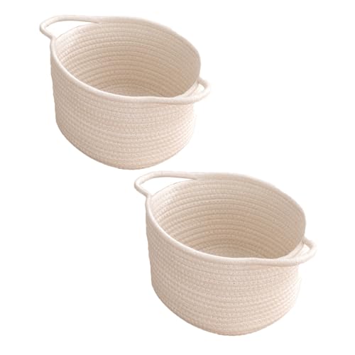 2er Set Aufbewahrungskorb Geflochten Baumwolle Strickkorb, Korb Aufbewahrung Klein Körbchen Wickeltisch Organizer, Dekorative Quadratische Speicher Regalkörbe Für Schminke Socken Spielzeug (A) von TSQZE