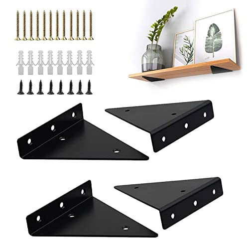 4 Stück Wandregal Regalträger Set, Dreieck Regal Halterungen Unsichtbar Regalhalterung Schwerlastträger Metallwinkel, Schwebende Regalhalterungen Für Arbeitszimmer Und Garten (Schwarz-2pairs) von TSQZE