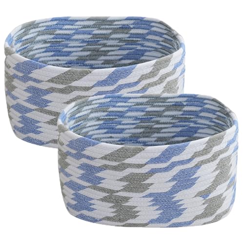 Aufbewahrungskorb 2 Stücke Geflochten Baumwolle Strickkorb, Geflochtener Korb Klein Körbchen Wickeltisch Organizer Für Bad Badezimmer Kinderzimmer Wickeltisch,Weiß Und Jute (Multicolor) von TSQZE