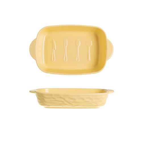 Auflaufform Aus Keramik, Rechteckige Ofenform Mit Griffe,keramisch Verstärkter Antihaft-Beschichtung, Backform Für Lasagne Tiramisu Aufläufe & Mehr (Gelb,24.2 * 14.7CM) von TSQZE