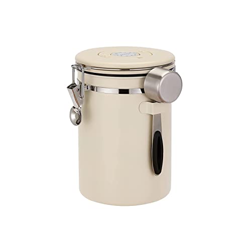 Kaffeebehälter Kaffeedose Luftdicht, 1800ml Edelstahl Kaffeebohnen Behälter Vakuum Kaffeedose Vorratsdose Mit Schaufel/ Datumsverfolgung/ CO2-Ventil Für Kaffeebohnen Pulver Tee Nüsse Kakao (Beige) von TSQZE