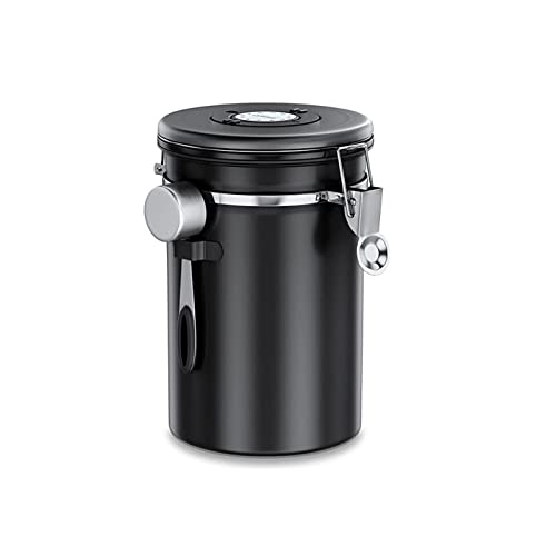 Kaffeebehälter Kaffeedose Luftdicht, 1800ml Edelstahl Kaffeebohnen Behälter Vakuum Kaffeedose Vorratsdose Mit Schaufel/ Datumsverfolgung/ CO2-Ventil Für Kaffeebohnen Pulver Tee Nüsse Kakao (Black) von TSQZE