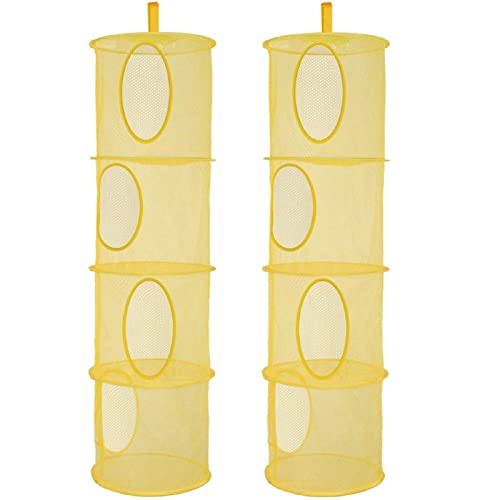 TSQZE 2 Stück Set Hängende Netz-Aufbewahrungstasche, Hängeorganizer 4 Tier Faltbare Aufbewahrungsnetze, Kuscheltiere Hängeregal Für Spielzeug, Kleine Kleidung (Gelb) von TSQZE