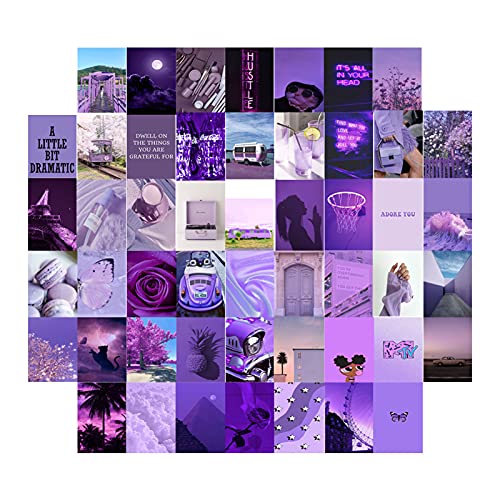 TSQZE 50 Stück Beige Ästhetisches Bild Für Wandcollage, Wandkunstdrucke Für Zimmer, Wandcollagen Set Album Cover Poster Set Für Zimmer Schlafsaal Foto Display Und Raumdekoration (Violett) von TSQZE