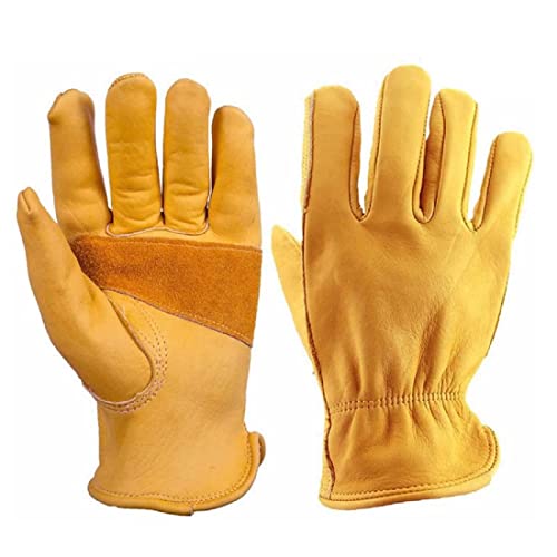 TSQZE Arbeitshandschuhe Winter Wasserdicht Leder Gartenhandschuhe, 1 Paar Herren Schutzhandschuhe Leder Montagehandschuhe Dornensichere Handschuhe Für Garten/Bauernhöfe/Bauen/Motorrad(M,Gelb) von TSQZE