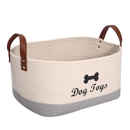 TSQZE Aufbewahrungsbox Für Hundespielzeug, Haustier Spielzeug Organizer Box Aus Baumwollseil, Faltbare Spielzeugkiste Für Hund Mit Griff Für Die Organisation Von Haustierspielzeug (Stil A) von TSQZE