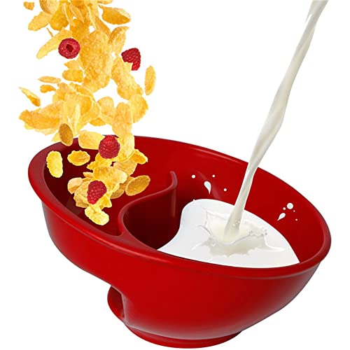 TSQZE PVC Bowl Müslischalen Dessertschalen, Müsli-Schale Snackschalen Pastaschüssel Servierschüssel Mit 2 Fächer, Müsli-Schüssel Suppenschüsseln Für Müsli, Milch, Kartoffelchips Und Ketchup (Rot) von TSQZE