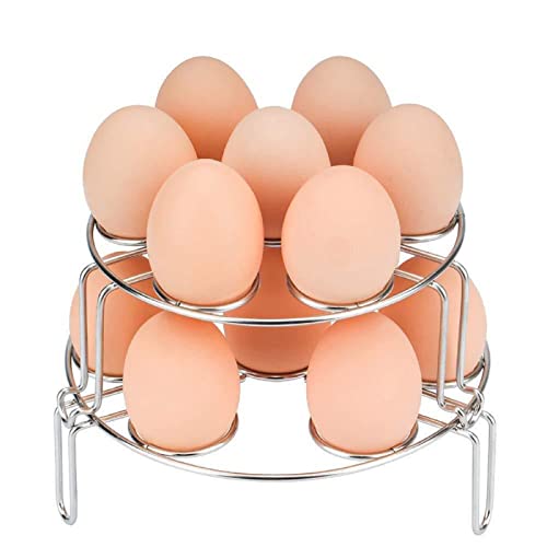 TSQZE Edelstahl Dampfer Halter Ständer Kochständer, 2er Set Eierkörbe Dampf Dünsteinsätze Rack Stapelbar Egg Steamer Rack, 14 Eier Kochen Lebensmittel Dampfgarer Einsatz Für Schnellkochtopf, Kochtopf von TSQZE