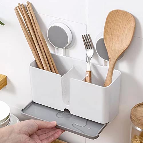 TSQZE Halterung Für Besteck Küchenablage Besteckhalter, Spülbecken Organizer Utensilienhalter Zum Aufhängen Mit 3 Fächer, Drainer Rack Für Gabeln, Essstäbchen,Topfkratzer, Zahnbürste, Kosmetik von TSQZE